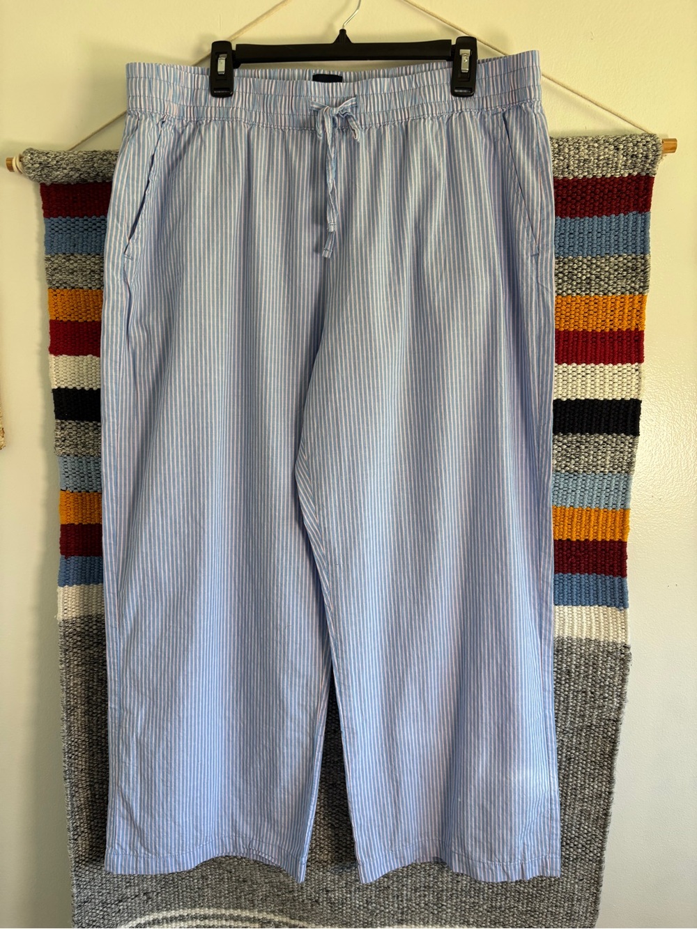 GAP Light Blue Pinstripe Women's Drawstring Cotton  Pants